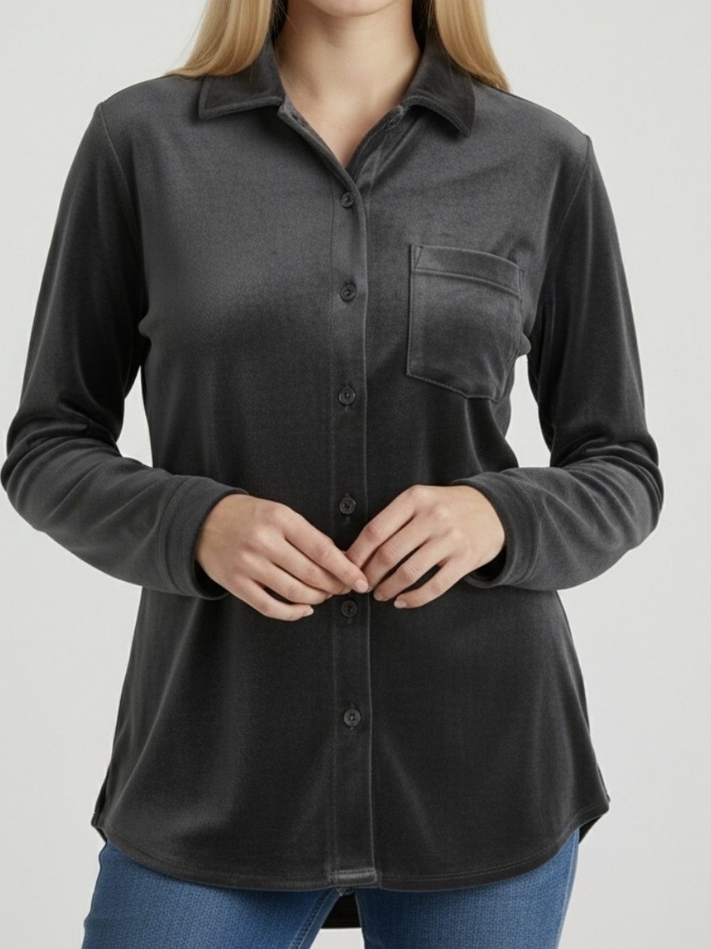 Liz Claiborne Dark Gray Velvet Button-Down Shirt